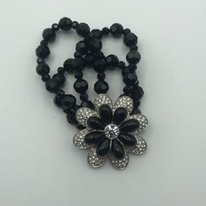 Lia Sophia | Floral Black And Rhinestone Bracelet